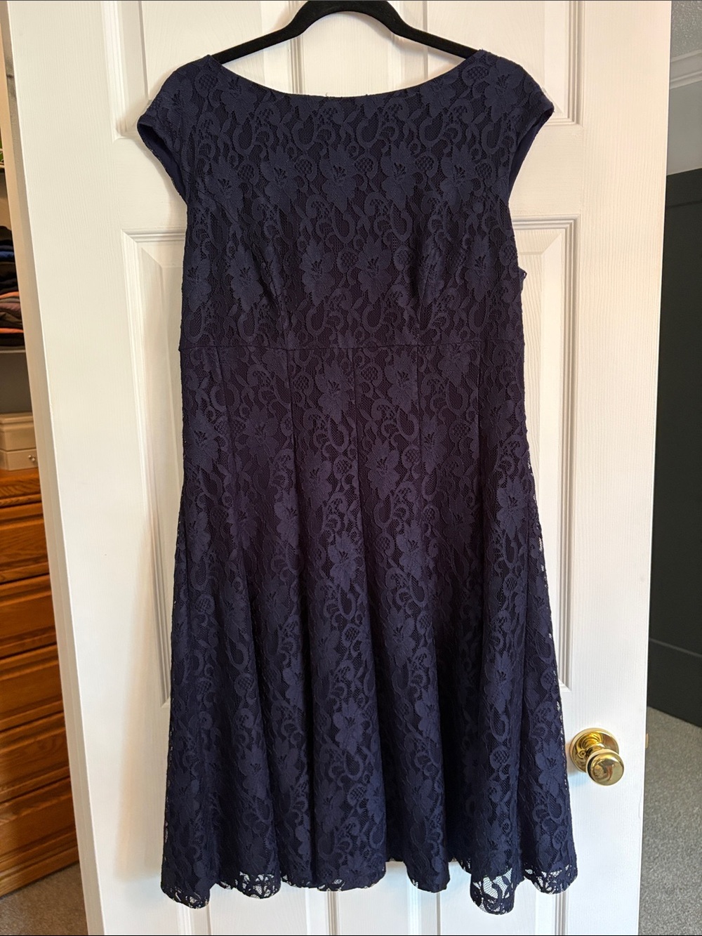 RALPH LAUREN Navy Lace Midi Dress